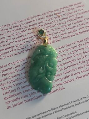 925 Silver Grade A Natural Green jadeite Jade Carved Bat Ruyi Pendant